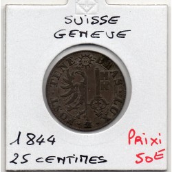 Suisse Canton Genève 25 centimes 1844 Sup-, KM 129 pièce de monnaie