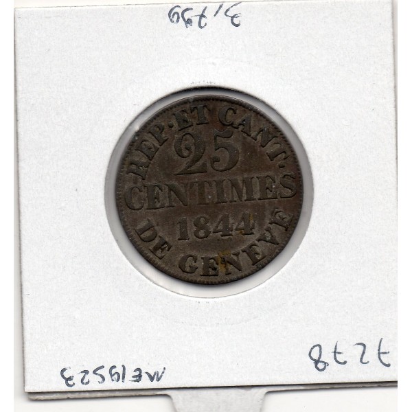 Suisse Canton Genève 25 centimes 1844 Sup-, KM 129 pièce de monnaie