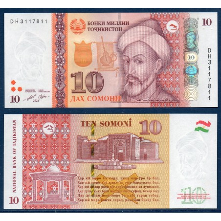 Tadjikistan Pick N°24d, Billet de banque de 10 Somoni 2021