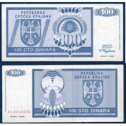 Croatie (serbie) Pick N°R3a, TTB Billet de banque de 100 dinara 1992