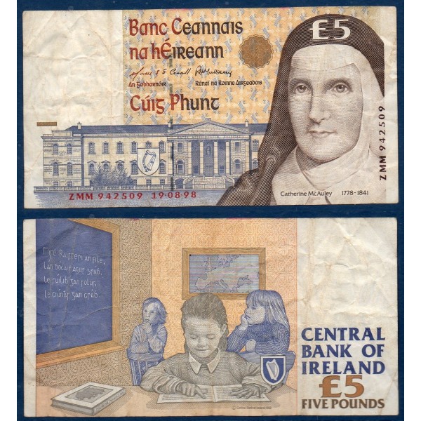 Irlande Pick N°75b, Billet de banque de 5 livres 1994-1999