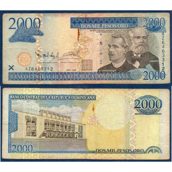 Republique Dominicaine Pick N°181a, B Billet de banque de 2000 Pesos 2006