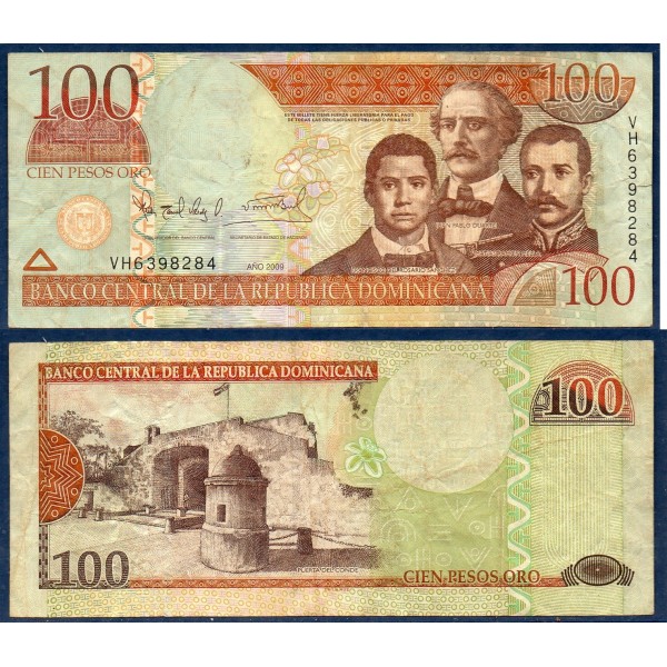 Republique Dominicaine Pick N°177b, TB Billet de banque de 100 Pesos 2009