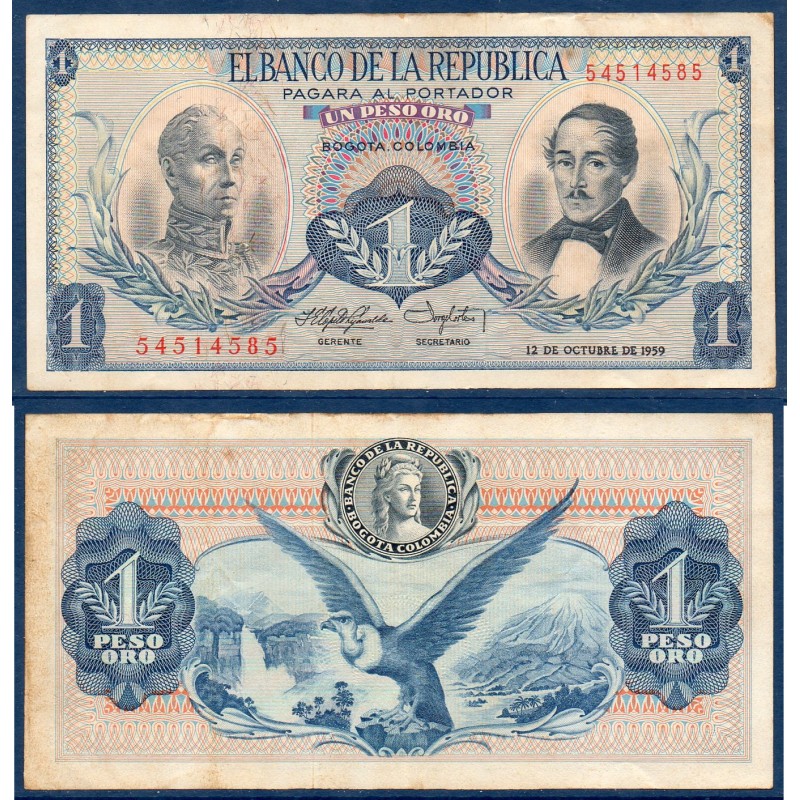 Colombie Pick N°404a, TBB Billet de banque de 1 Peso oro 1959