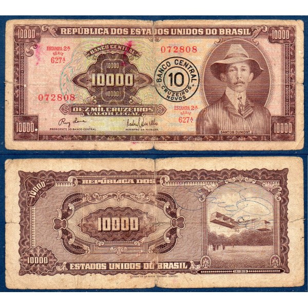 Bresil P.190a, B Billet de 10 cruzeiros novos 1967 Alberto Santos-Dumont