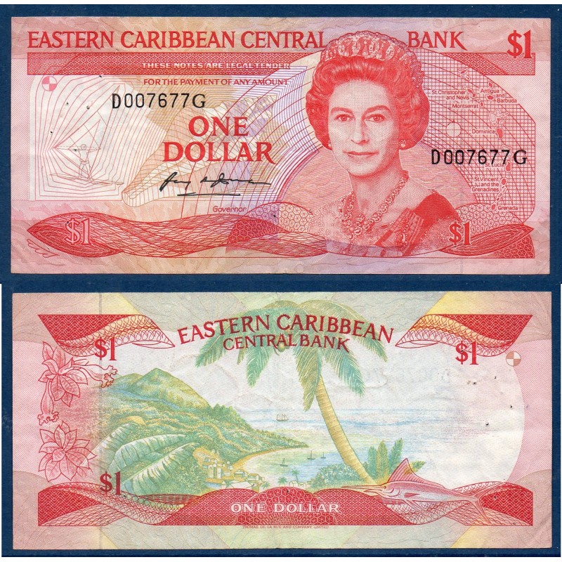 Caraïbes de l'est Pick N°17d, TTB pour La Dominique Billet de banque de 1 dollars 1985-1988