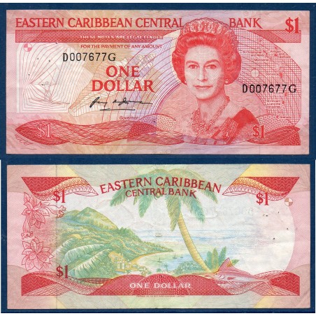 Caraïbes de l'est Pick N°17d, TTB pour La Dominique Billet de banque de 1 dollars 1985-1988