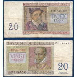 Belgique Pick N°132b, TB Billet de banque de 20 Francs Belge 1956