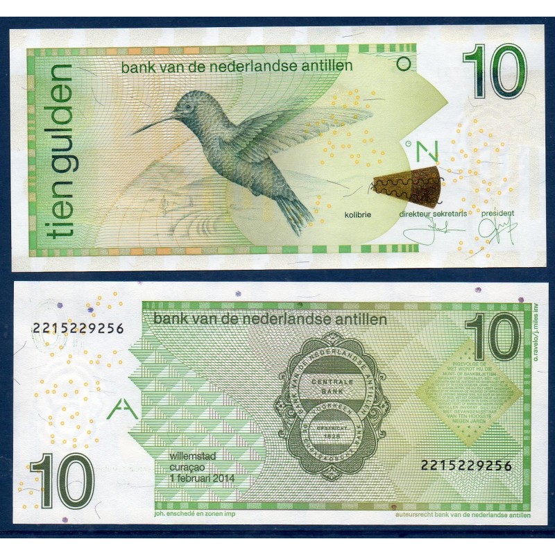 Antilles Néerlandaises P.28g, neuf Billet de 10 Gulden 2014 Colibri Antilles Néerlandaises P.28g, neuf Billet de 10 Gulden 2014 Colibri