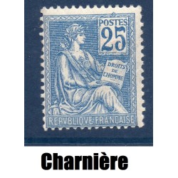 Timbre France Yvert No 118 Mouchon Type II 25c Bleu neuf * avec Charnière