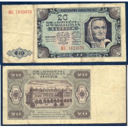 Pologne Pick N°137, TB Billet de banque de 20 Zlotych 1948