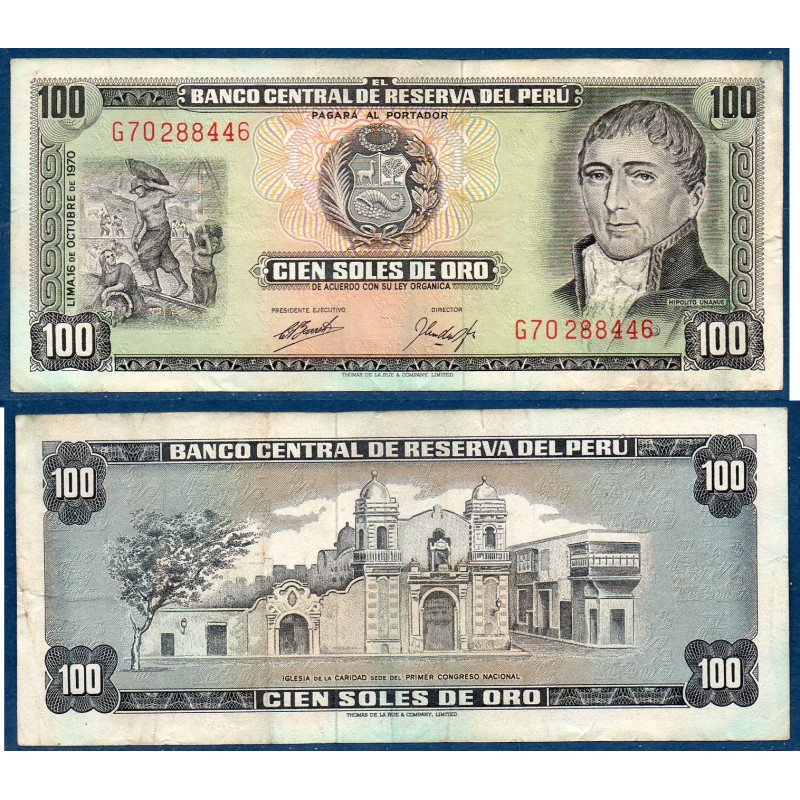 Perou Pick N°102b, TB Billet de banque de 100 Soles 1970-1972