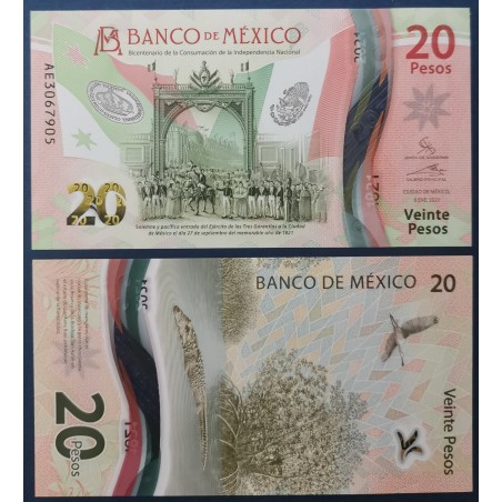 Mexique Pick N°132a, Neuf Billet de Banque de 20 pesos 6.1.2021