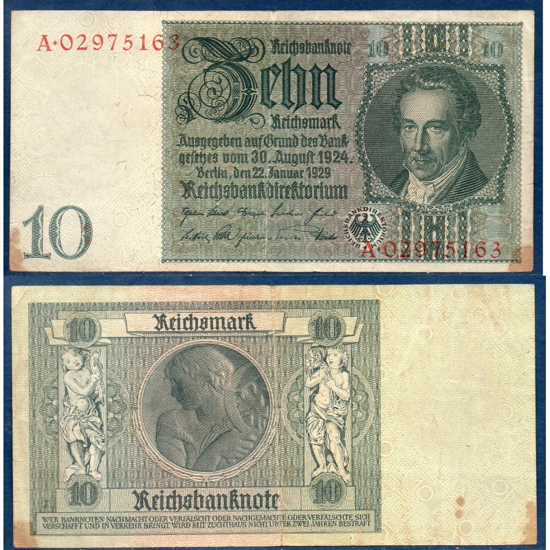 Allemagne Pick N°180b, TB Billet de banque de 10 Mark 1929