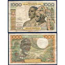 BCEAO Pick 103Aj pour la COte d'Ivoire, TB Billet de banque de 1000 Francs CFA 1966