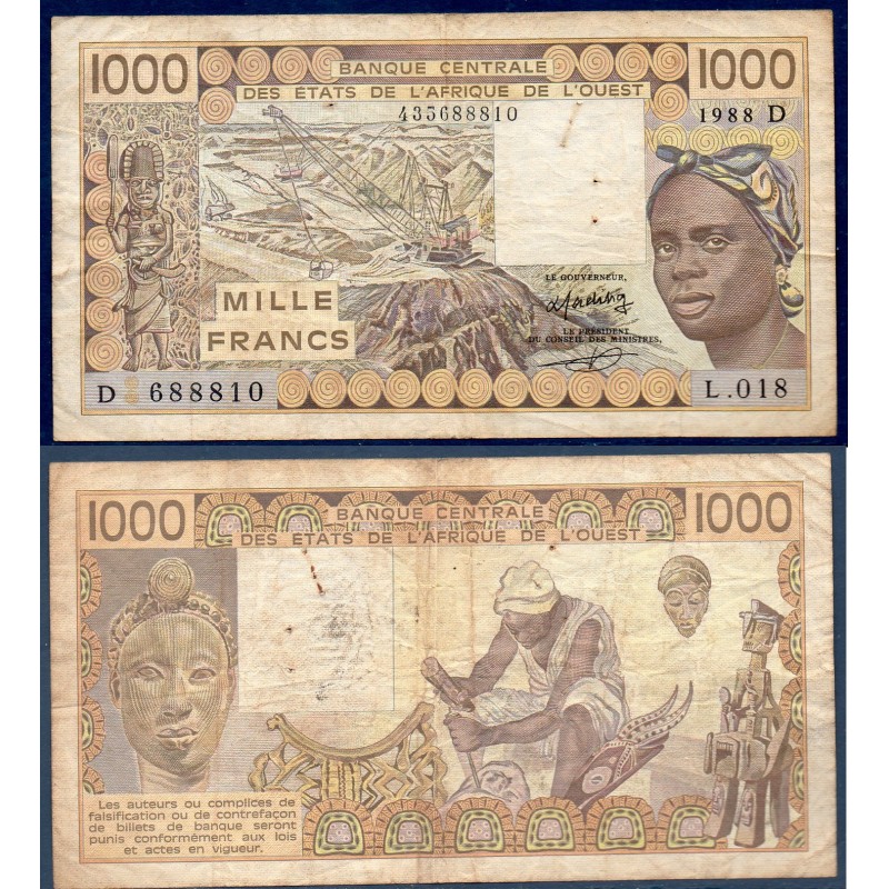 BCEAO Pick 406Da pour le Mali, TB Billet de banque de 1000 Francs CFA 1988