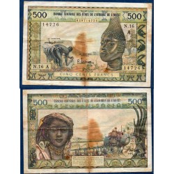 BCEAO Pick 102Ac pour la Cote d'Ivoire, TB Billet de banque de 500 Francs CFA 1961