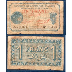 Algérie Chambre de Commerce Alger pirot 20, B Billet de banque de 1 franc 1921