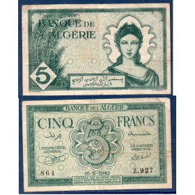 Algérie P.91, TB- Billet de 5 Francs 16.11.1942