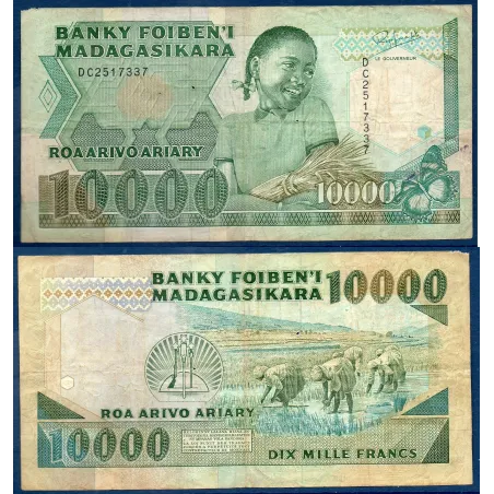 Madagascar P.74b, TB Billet de 10000 Francs - 2000 ariary 1988-1994