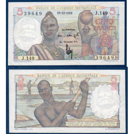 AOF Pick 36a, Billet de banque de 5 Francs Sup 19.12.1952