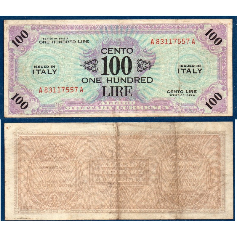 Italie Pick N°M21a, TB Billet de banque de 100 Lire 1943 série A
