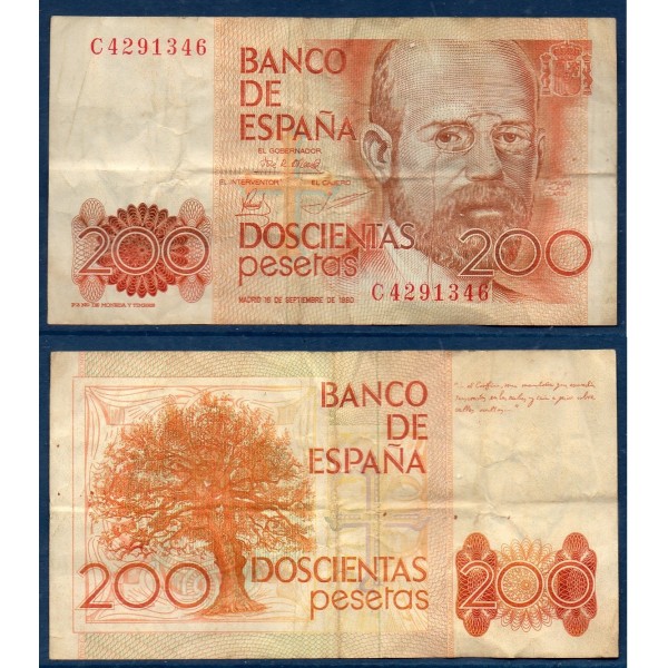 Espagne Pick N°156, TB Billet de banque de 200 pesetas 1980