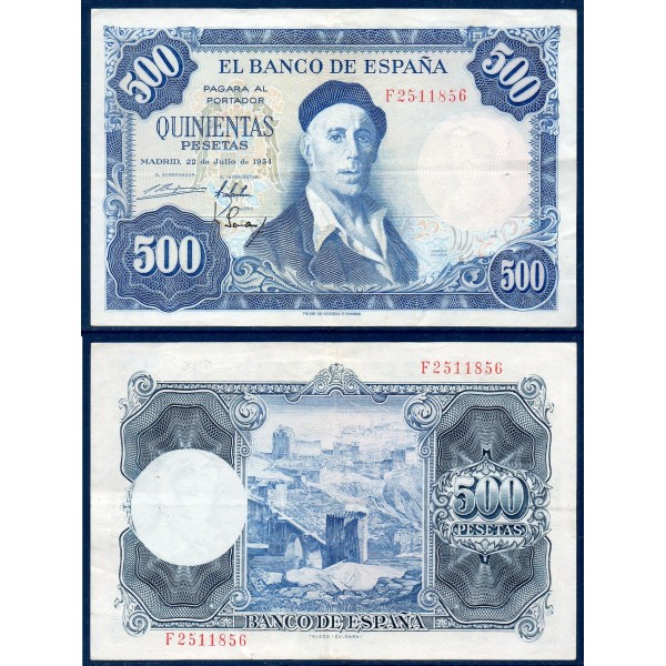 Espagne P.148a, TTB Billet de 500 pesetas 1954 Ignacio Zuloaga