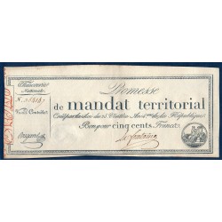 500 francs sans série Promesse de mandat territorial 28 ventose an 4 TTB+ signature Lafontaine