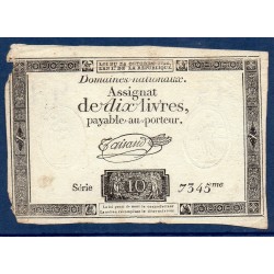 Assignat 10 livres 24.9.1792 TTB signature Taisaud mus 42