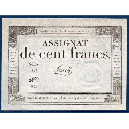 Assignat 100 francs 18 Nivose an 3 Sup signature Farcy Mus 49