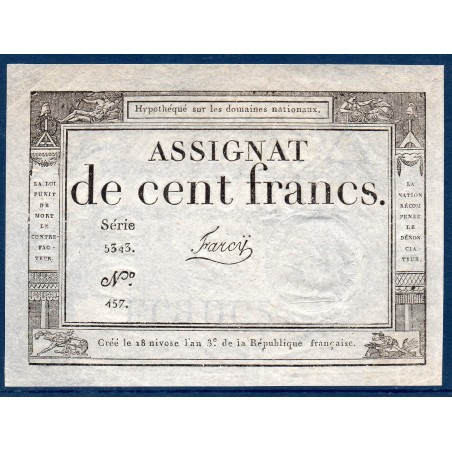 Assignat 100 francs 18 Nivose an 3 Sup signature Farcy Mus 49