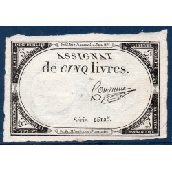 Assignat 5 livres 10 brumaire l'an 2 TTB signature Convieme