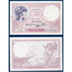 5 Francs Violet Sup- 5.10.1939 Billet de la banque de France