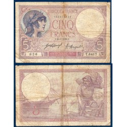 5 Francs Violet B 20.1.1921 Billet de la banque de France