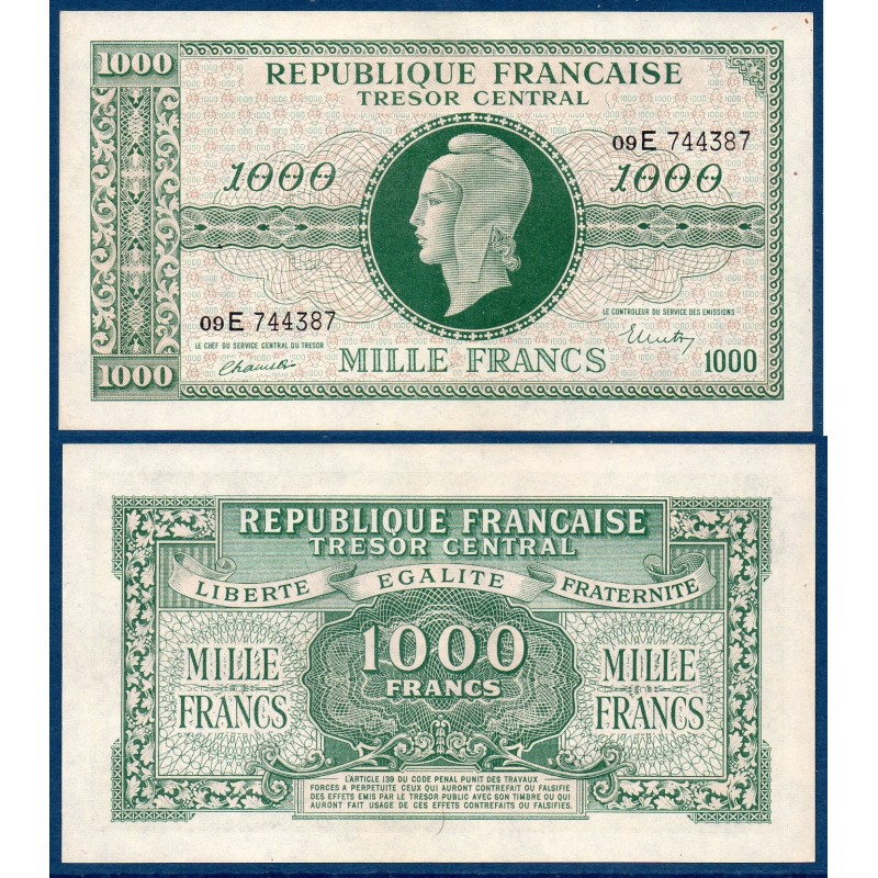 1000 Francs Marianne Sup+ 1945 série E Billet du trésor Central