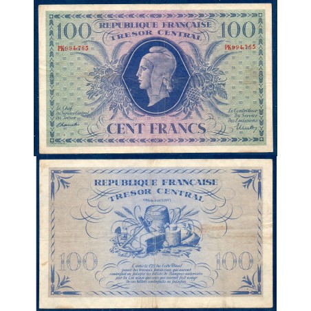 100 Francs Marianne TTB- 1943 série PK Billet du trésor Central