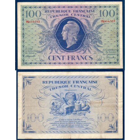 100 Francs Marianne TTB- 1943 série PK Billet du trésor Central