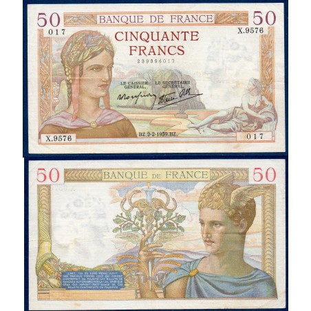 50 Francs Cérès TTB- 2.2.1939 Billet de la banque de France