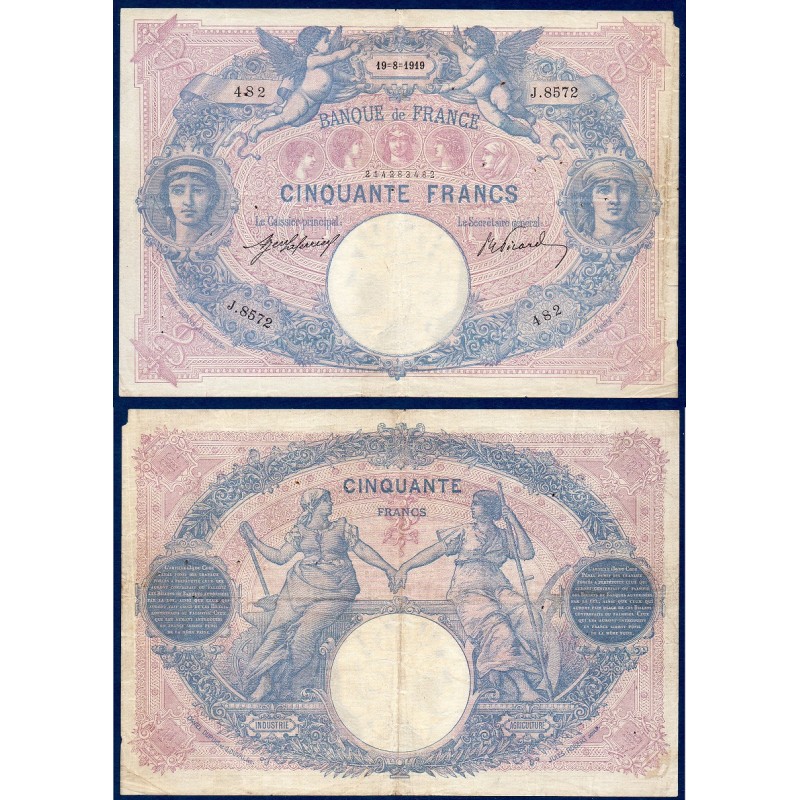 50 Francs Bleu et Rose TB 19.8.1919 Billet de la banque de France