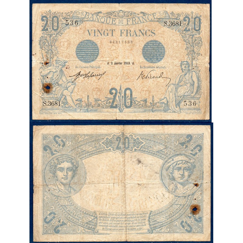 20 Francs Bleu B 2.1.1913 Billet de la banque de France