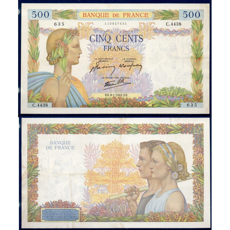 500 Francs La Paix TTB 8.1.1942 Billet de la banque de France