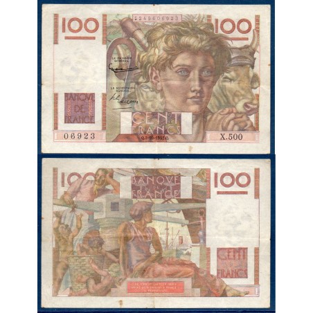 100 Francs Jeune Paysan filigrane inversé TB+ 2.10.1952 Billet de la banque de France