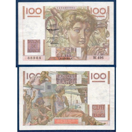 100 Francs Jeune Paysan filigrane inversé TTB 2.10.1952 Billet de la banque de France