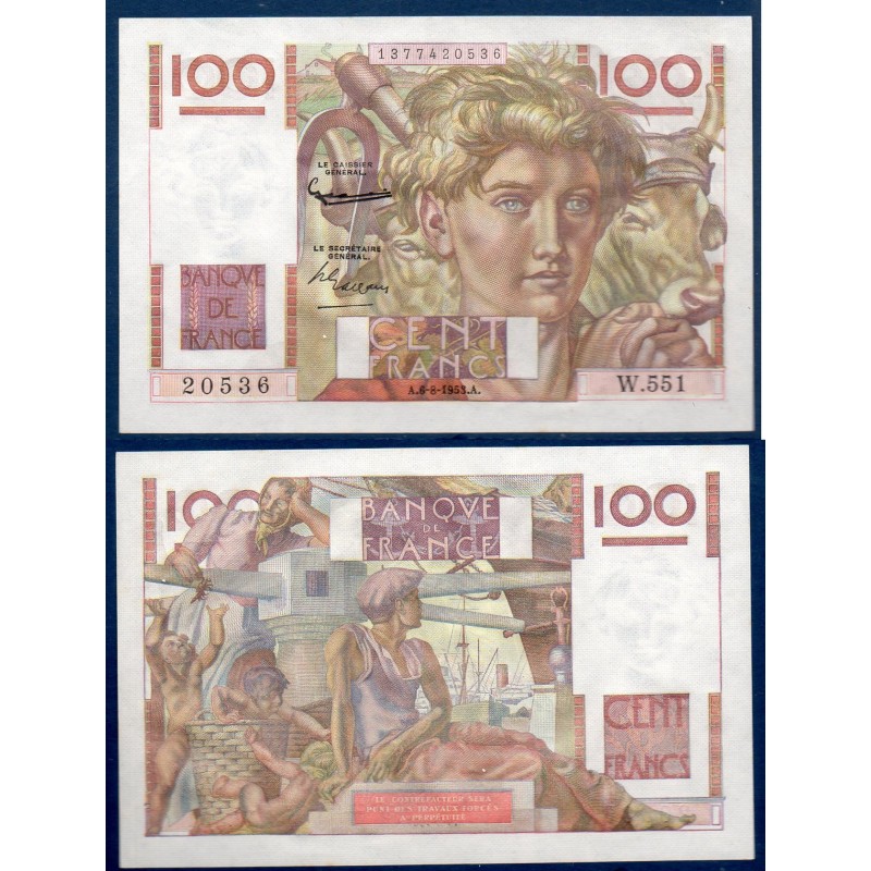 100 Francs Jeune Paysan Spl 2.8.1953 Billet de la banque de France