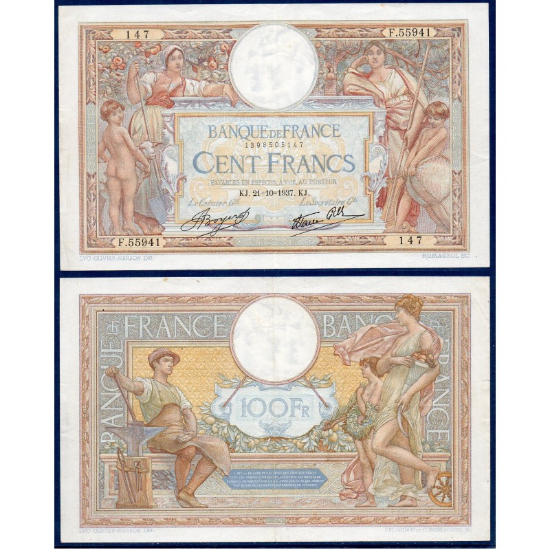 100 Francs LOM TTB 21.10.1937 Billet de la banque de France