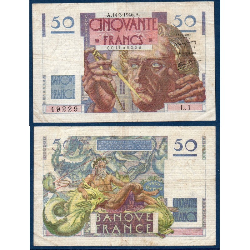 50F Le verrier TB 14.3.1946 Billet de la banque de France