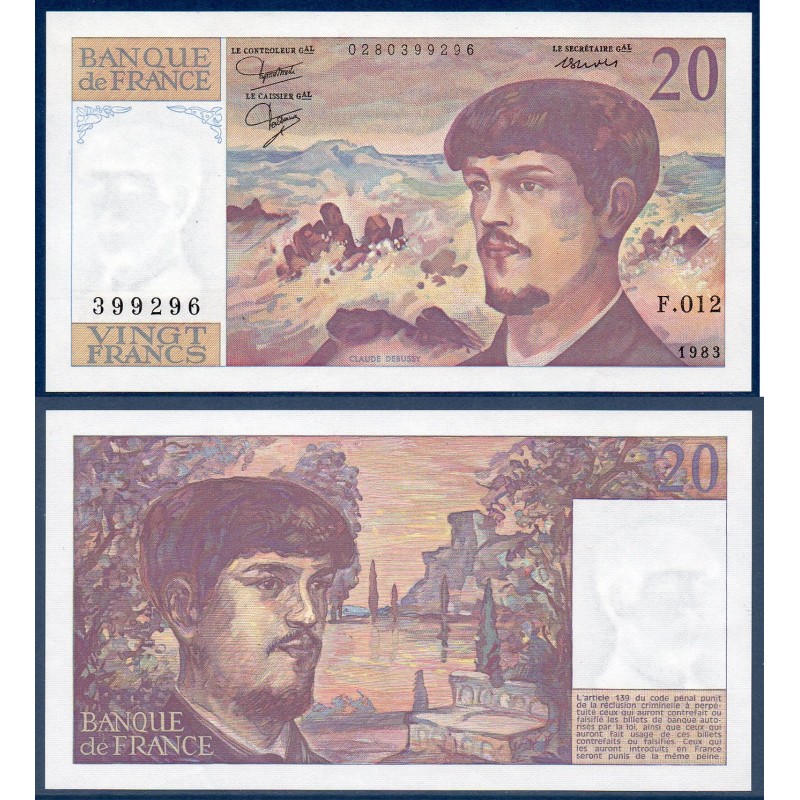 20 Francs Debussy Spl 1983 Billet de la banque de France