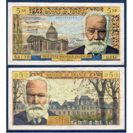 5 Nouveaux Francs Victor Hugo TTB 6.5.1965 Billet de la banque de France