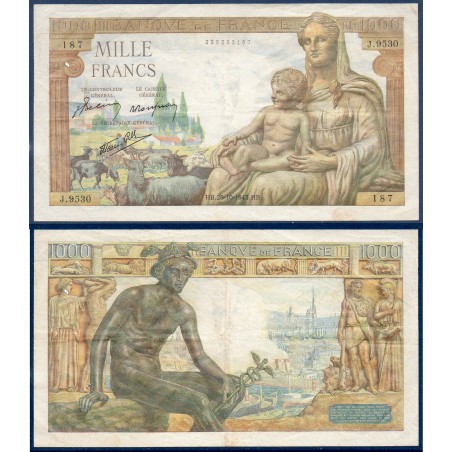 1000 Francs Déméter TB+ 28.10.1943 Billet de la banque de France